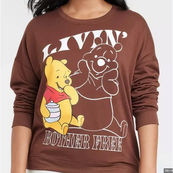 Disney Winnie The Pooh Sweater Womens S Brown Crew Neck Micro Fleece Pullover - Picture 11 of 12